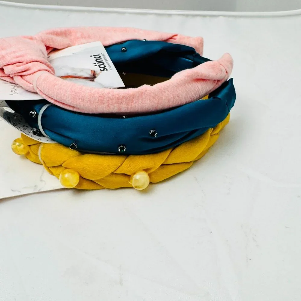 Scunci & Hive Headband Set Braided Yellow Pink Blue 3-Pack